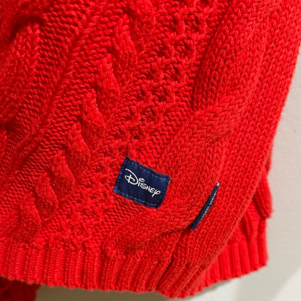 Disneyland Resort Large Spirit Red Cable Knit Jersey Crewneck Pullover‎ Sweater - Picture 7 of 16